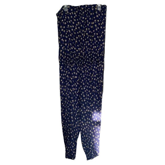 Sav LaBrant Strapless Blue Floral Printed Tube Capri Summer Jumpsuit Medium - Picture 2 of 4